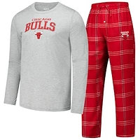 Men's Concepts Sport Red Chicago Bulls Petition Long Sleeve T-Shirt and Plaid Pant Set