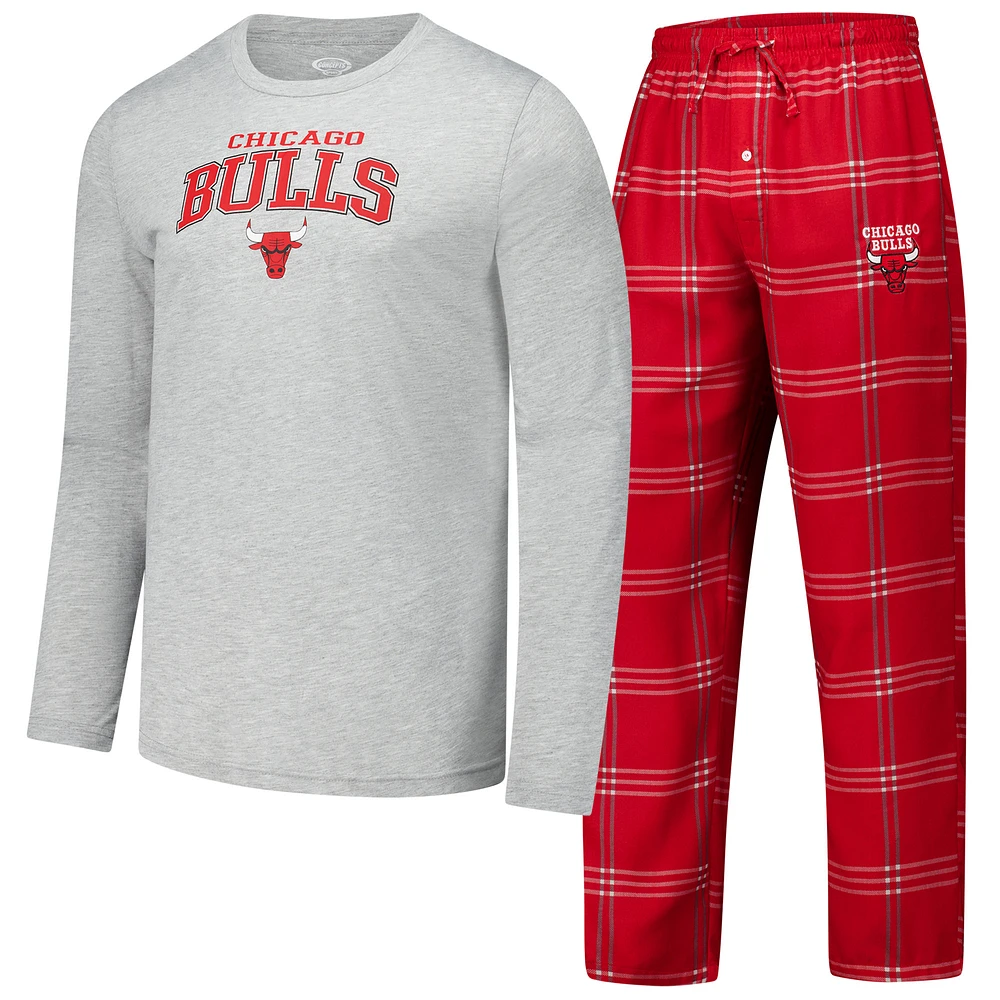 Men's Concepts Sport Red Chicago Bulls Petition Long Sleeve T-Shirt and Plaid Pant Set