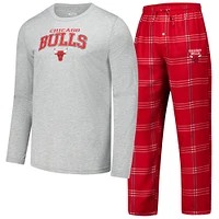 Men's Concepts Sport Red Chicago Bulls Petition Long Sleeve T-Shirt and Plaid Pant Set