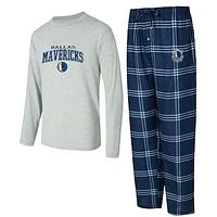 Men's Concepts Sport Navy/Gray Dallas Mavericks Petition Long Sleeve T-Shirt and Plaid Pant Set