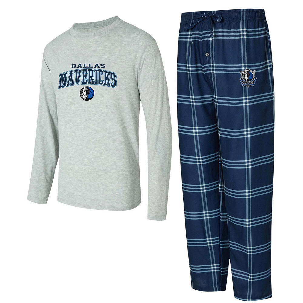 Men's Concepts Sport Navy/Gray Dallas Mavericks Petition Long Sleeve T-Shirt and Plaid Pant Set