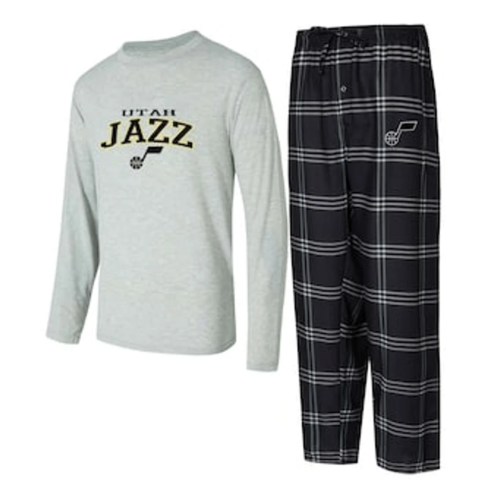 Men's Concepts Sport Black/Gray Utah Jazz Petition Long Sleeve T-Shirt and Plaid Pant Set