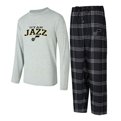 Men's Concepts Sport Black/Gray Utah Jazz Petition Long Sleeve T-Shirt and Plaid Pant Set