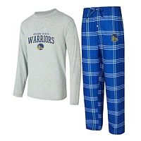 Men's Concepts Sport Royal/Gray Golden State Warriors Petition Long Sleeve T-Shirt and Plaid Pant Set