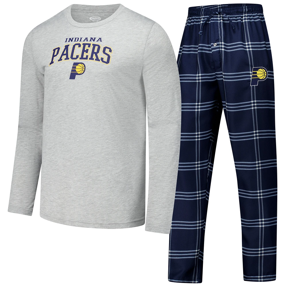 Men's Concepts Sport Navy Indiana Pacers Petition Long Sleeve T-Shirt and Plaid Pant Set