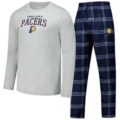 Men's Concepts Sport Navy Indiana Pacers Petition Long Sleeve T-Shirt and Plaid Pant Set