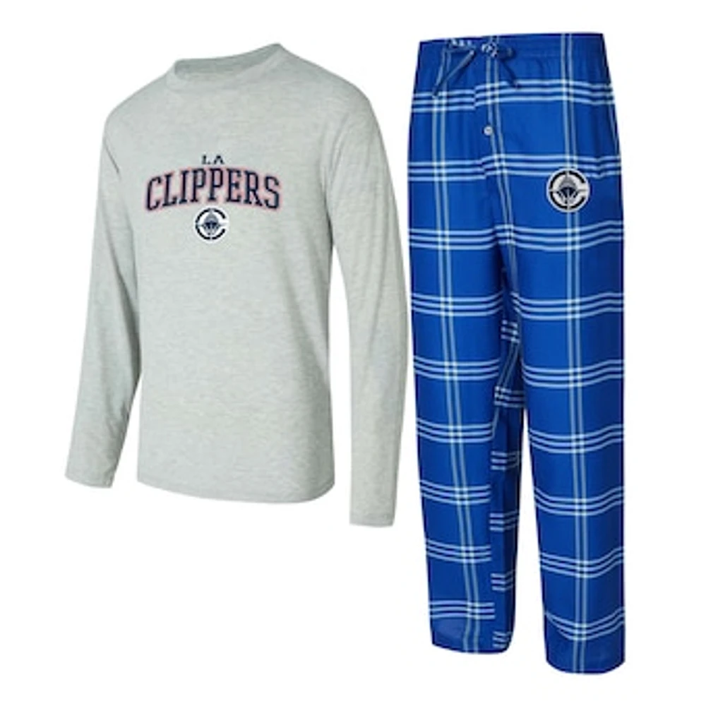 Men's Concepts Sport Royal/Gray LA Clippers Petition Long Sleeve T-Shirt and Plaid Pant Set