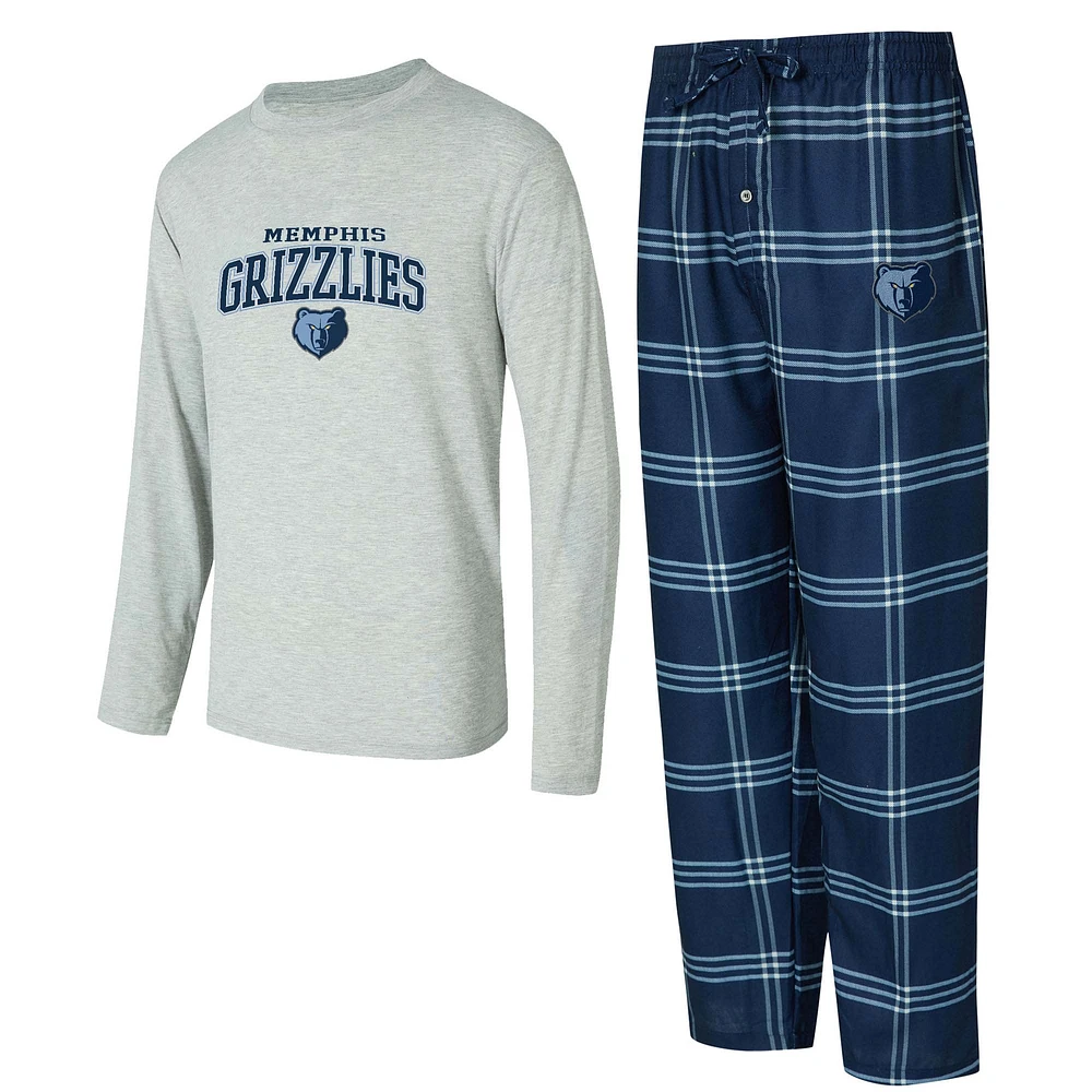 Men's Concepts Sport Navy/Gray Memphis Grizzlies Petition Long Sleeve T-Shirt and Plaid Pant Set