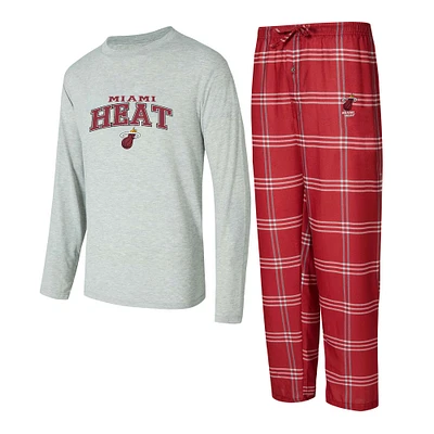 Men's Concepts Sport Red/Gray Miami Heat Petition Long Sleeve T-Shirt and Plaid Pant Set