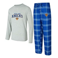 Men's Concepts Sport Blue/Gray New York Knicks Petition Long Sleeve T-Shirt and Plaid Pant Set