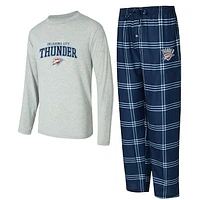 Men's Concepts Sport Navy/Gray Oklahoma City Thunder Petition Long Sleeve T-Shirt and Plaid Pant Set