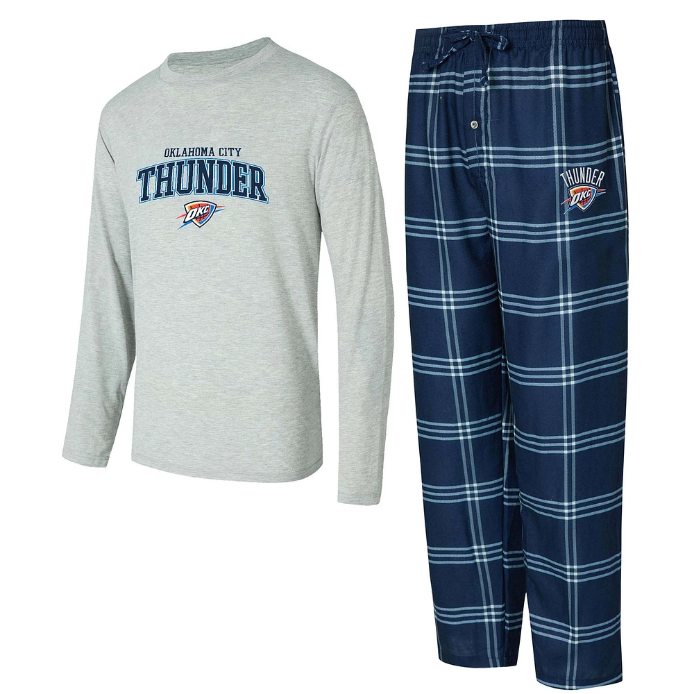 Men's Concepts Sport Navy/Gray Oklahoma City Thunder Petition Long Sleeve T-Shirt and Plaid Pant Set