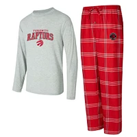 Men's Concepts Sport Red/Gray Toronto Raptors Petition Long Sleeve T-Shirt and Plaid Pant Set