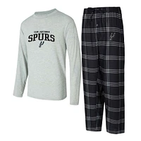 Men's Concepts Sport Black/Gray San Antonio Spurs Petition Long Sleeve T-Shirt and Plaid Pant Set