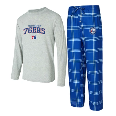 Men's Concepts Sport Royal/Gray Philadelphia 76ers Petition Long Sleeve T-Shirt and Plaid Pant Set