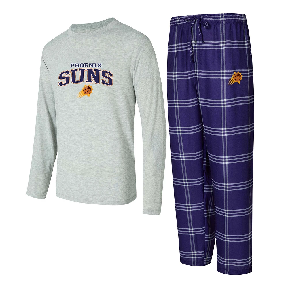 Men's Concepts Sport Purple/Gray Phoenix Suns Petition Long Sleeve T-Shirt and Plaid Pant Set