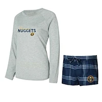 Women's Concepts Sport Denver Nuggets Petition Long Sleeve Top and Shorts Set