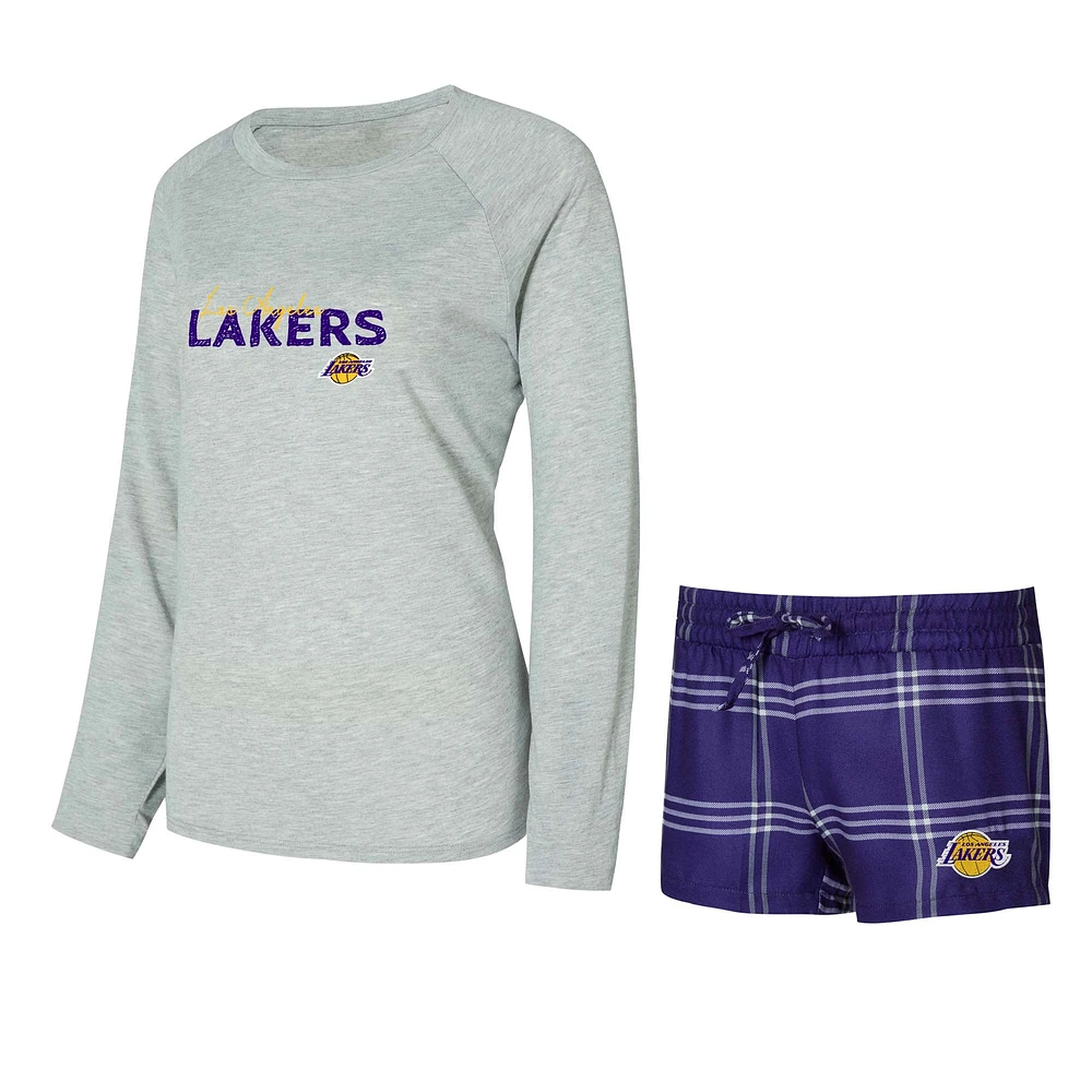 Women's Concepts Sport Los Angeles Lakers Petition Long Sleeve Top and Shorts Set