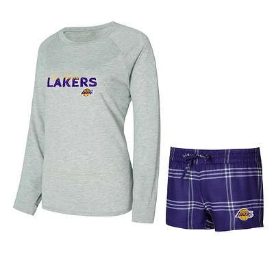 Women's Concepts Sport Los Angeles Lakers Petition Long Sleeve Top and Shorts Set