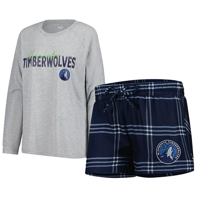 Women's Concepts Sport Minnesota Timberwolves Petition Long Sleeve Top and Shorts Set