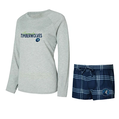 Women's Concepts Sport Minnesota Timberwolves Petition Long Sleeve Top and Shorts Set