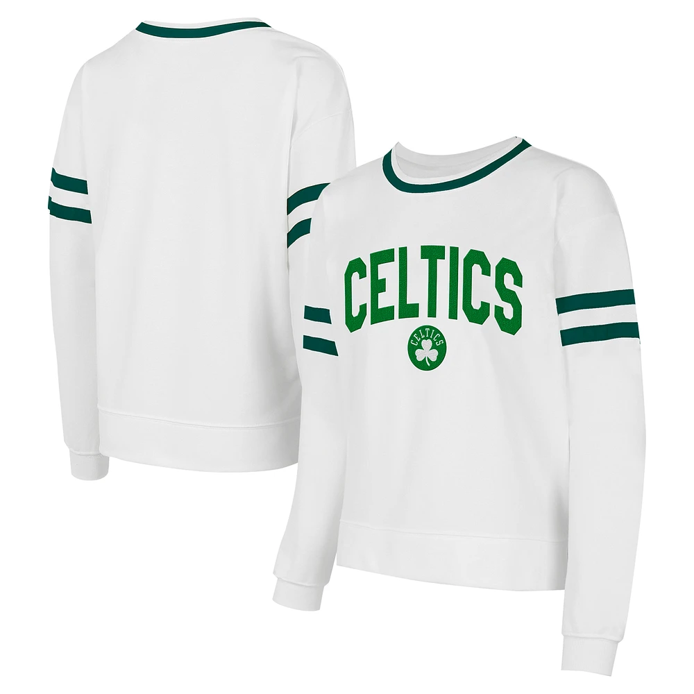 Women's Concepts Sport  White Boston Celtics Borough Pullover Sweatshirt