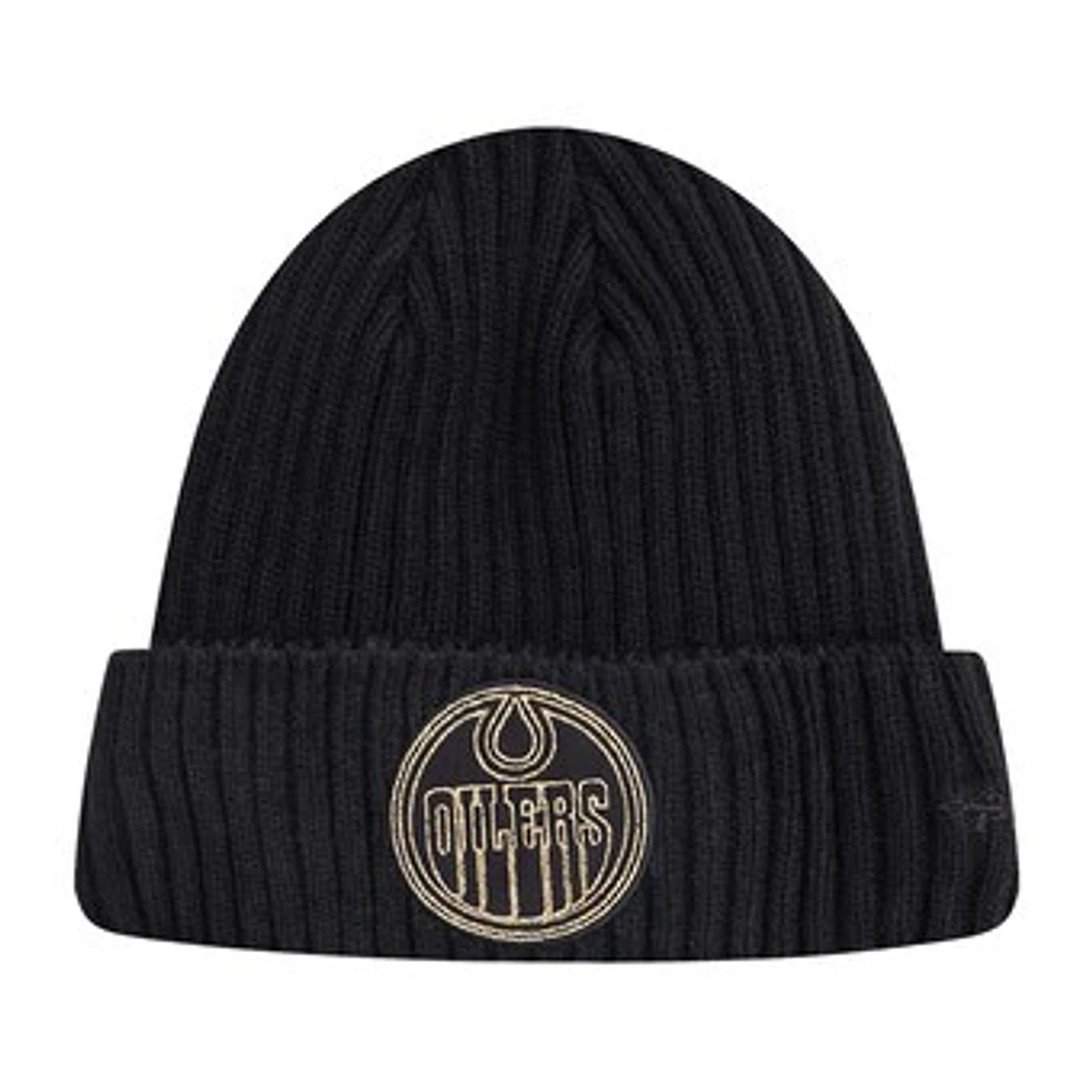 Men's Pro Standard Edmonton Oilers Black & Gold Cuffed Knit Beanie