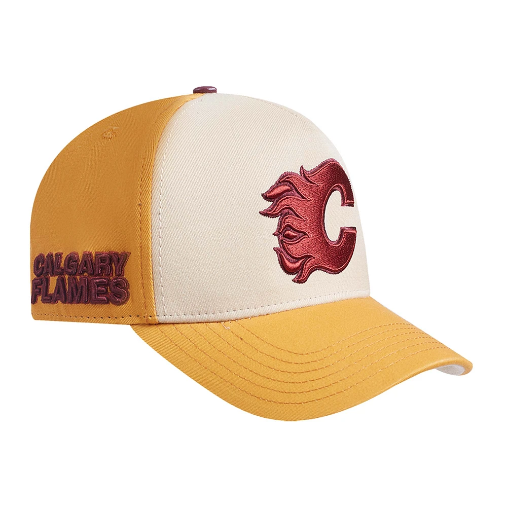 Men's Pro Standard Khaki/Gold Calgary Flames Gramercy Two-Toned Snapback Hat