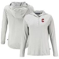 Women's Cutter & Buck Gray Cleveland Guardians  Coastline Epic Comfort Eco Recycled Hoodie Raglan Long Sleeve T-Shirt