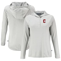 Women's Cutter & Buck Gray Cleveland Guardians  Coastline Epic Comfort Eco Recycled Hoodie Raglan Long Sleeve T-Shirt