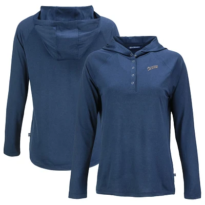 Women's Cutter & Buck Navy San Diego Padres Cooperstown Collection Coastline Epic Comfort Eco Recycled Hoodie Raglan Long Sleeve T-Shirt