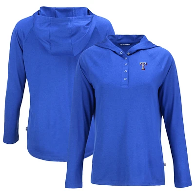 Women's Cutter & Buck Royal Texas Rangers  Coastline Epic Comfort Eco Recycled Hoodie Raglan Long Sleeve T-Shirt