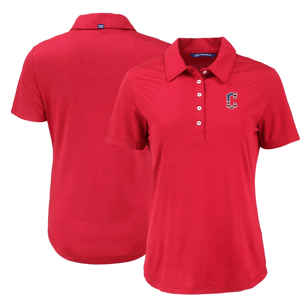 Women's Cutter & Buck Red Cleveland Guardians Stars And Stripes Coastline Epic Comfort Eco Recycled Polo