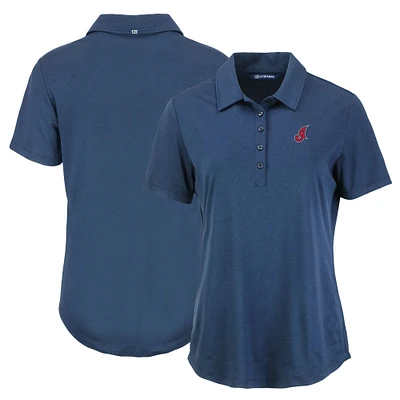 Women's Cutter & Buck Navy Cleveland Indians Cooperstown Collection Coastline Epic Comfort Eco Recycled Polo