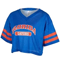 Women's ZooZatz Royal Florida Gators Mesh Cropped V-Neck T-Shirt