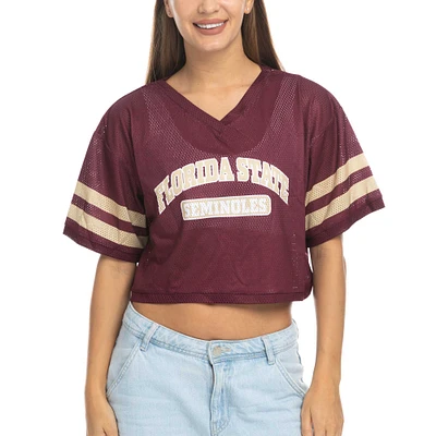 Women's ZooZatz Garnet Florida State Seminoles Mesh Cropped V-Neck T-Shirt