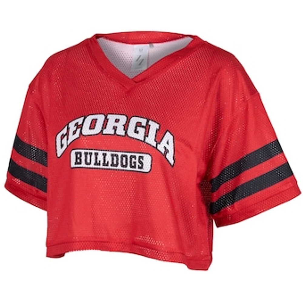 Women's ZooZatz Red Georgia Bulldogs Mesh Cropped V-Neck T-Shirt