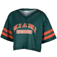 Women's ZooZatz Green Miami Hurricanes Mesh Cropped V-Neck T-Shirt