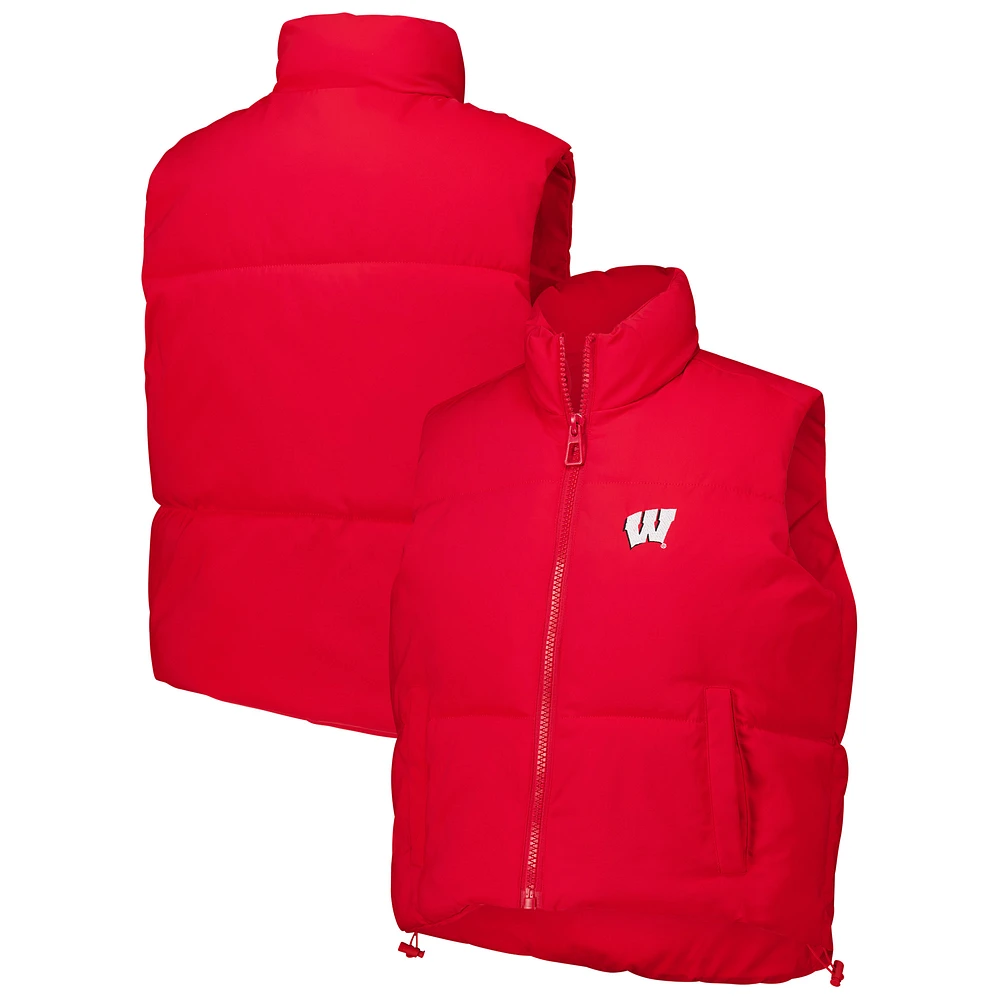 Women's ZooZatz Red Wisconsin Badgers Cropped Puffer Full-Zip Vest