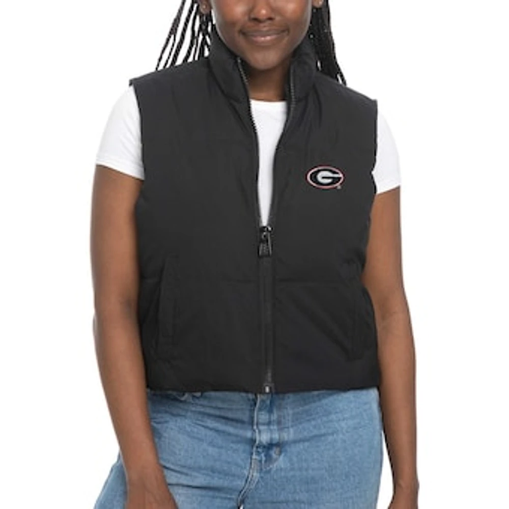 Women's ZooZatz Black Georgia Bulldogs Cropped Puffer Full-Zip Vest