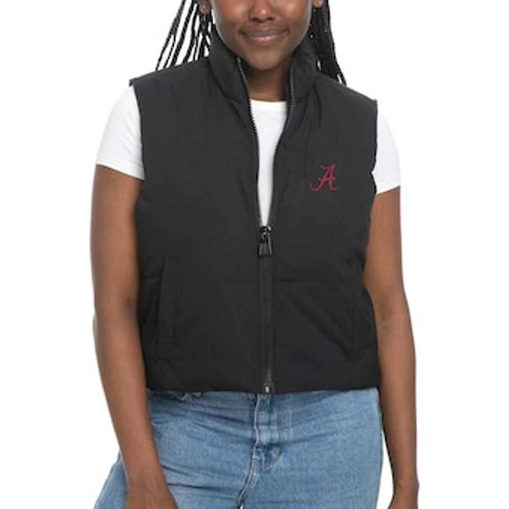 Women's ZooZatz Black Alabama Crimson Tide Cropped Puffer Full-Zip Vest