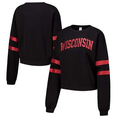 Women's ZooZatz Black Wisconsin Badgers Glitter Pullover Sweatshirt