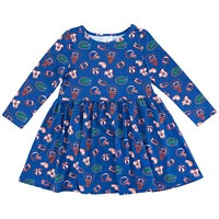 Girls Toddler ZooZatz Royal Florida Gators Allover Print Long Sleeve Dress