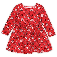 Girls Toddler ZooZatz Scarlet Ohio State Buckeyes Allover Print Long Sleeve Dress