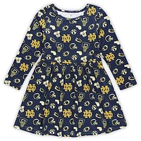 Girls Toddler ZooZatz Navy Notre Dame Fighting Irish Allover Print Long Sleeve Dress