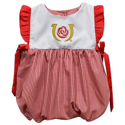 Infant Girls Vive La Fete  Red Kentucky Derby Mini Check Pattern Smocked Bubble Dress
