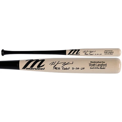 Wyatt Langford Texas Rangers Autographed Marucci Pro Model Bat with "MLB Debut 3-28-24" Inscription