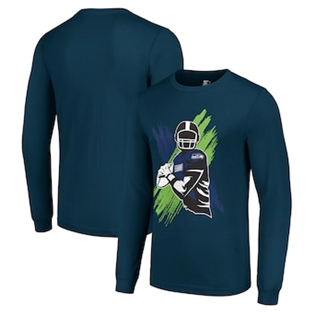 Men's Starter College Navy Seattle Seahawks Player X Logo Graphic Long Sleeve T-Shirt