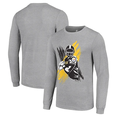 Men's Starter Heather Gray Pittsburgh Steelers Player X Logo Graphic Long Sleeve T-Shirt