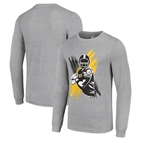Men's Starter Heather Gray Pittsburgh Steelers Player X Logo Graphic Long Sleeve T-Shirt